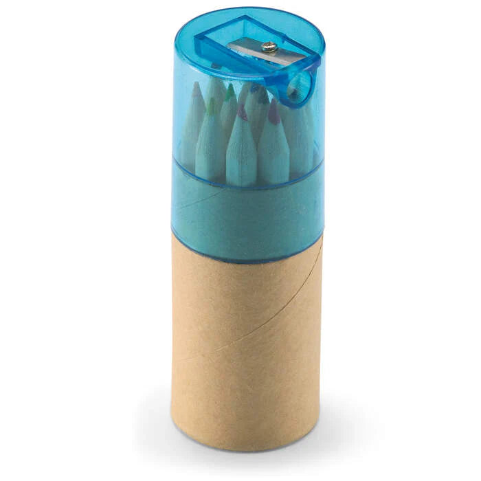 12 kleurpotloden in koker transparant blauw 2 kleuren tp 20