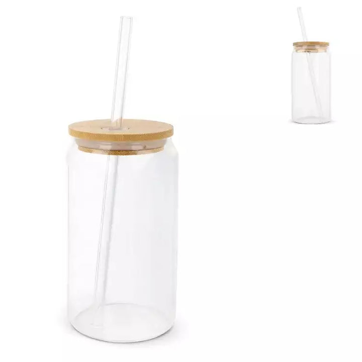 Glas met bamboe deksel & rietje bedrukken