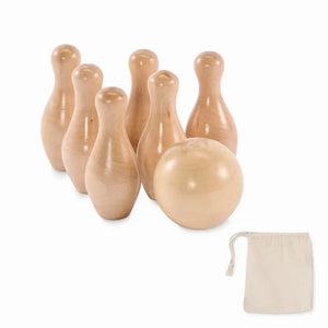 Mini dennenhouten bowling set  BOLITO  met opdruk