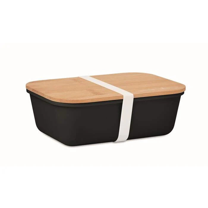 Lunchbox met bamboe deksel zwart 3 kleuren zd 7284