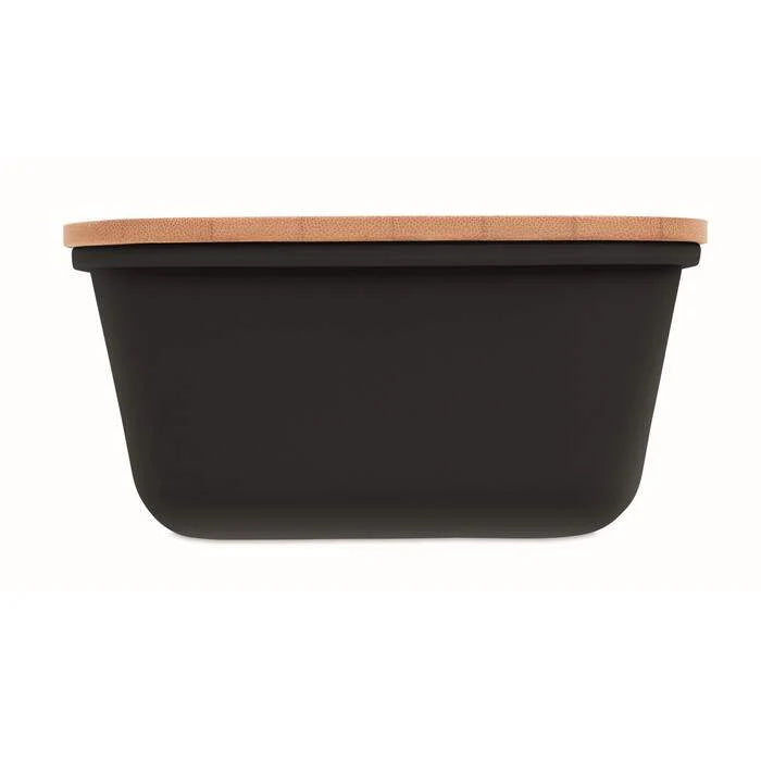 Lunchbox met bamboe deksel zwart Graveren 7286