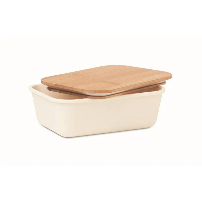 Lunchbox met bamboe deksel beige Graveren 7281