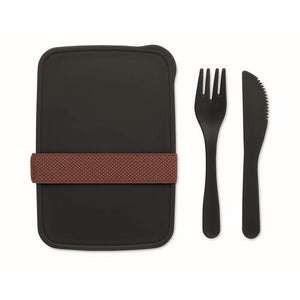 Lunchbox met bestek zwart onbedrukt 7300