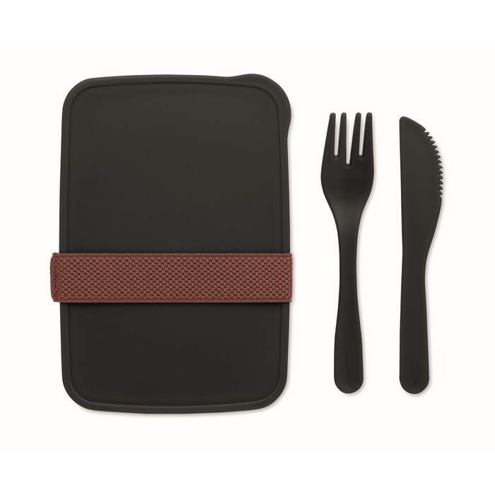 Lunchbox met bestek zwart onbedrukt 7300