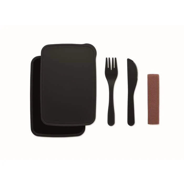 Lunchbox met bestek zwart 2 kleuren tp 7297