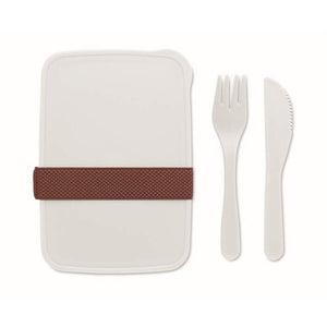 Lunchbox met bestek wit onbedrukt 7296