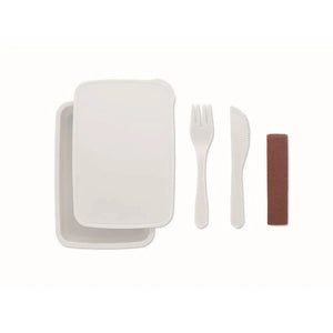 Lunchbox met bestek wit 2 kleuren tp 7293