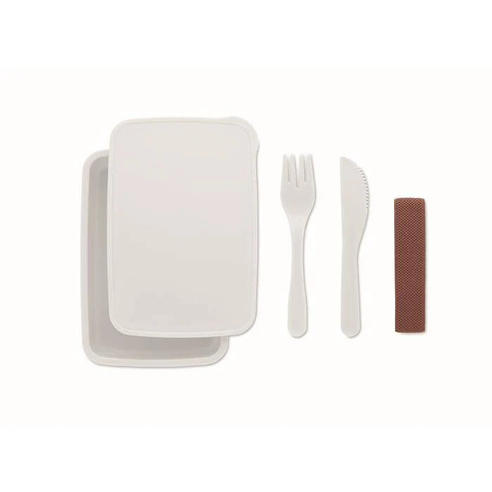 Lunchbox met bestek wit 2 kleuren tp 7293