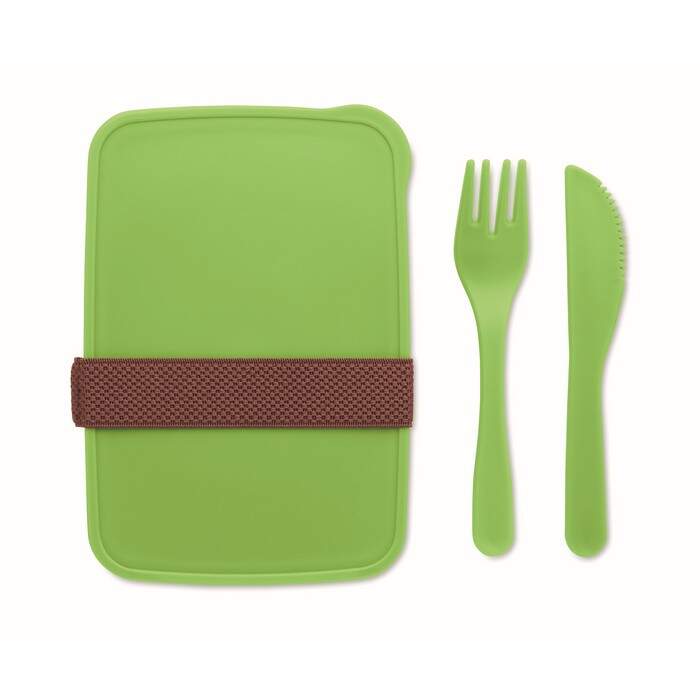 Lunchbox met bestek groen onbedrukt 7291