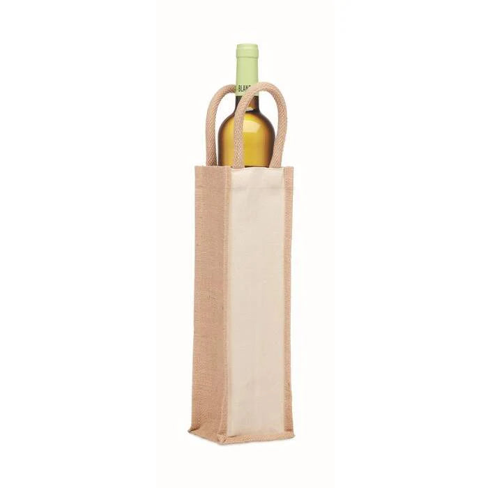 Jute wijntas voor 1 fles beige onbedrukt 5688
