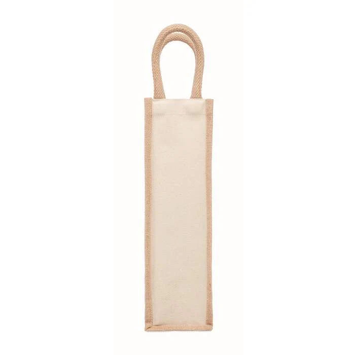 Jute wijntas voor 1 fles beige 2 kleuren zd 5685