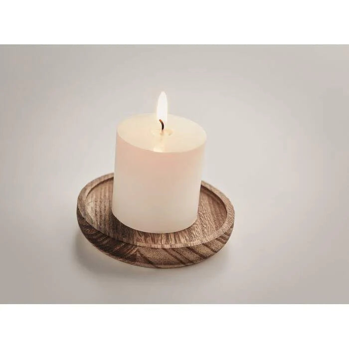 Kaars met ronde houten basis hout 2 kleuren tp 5692