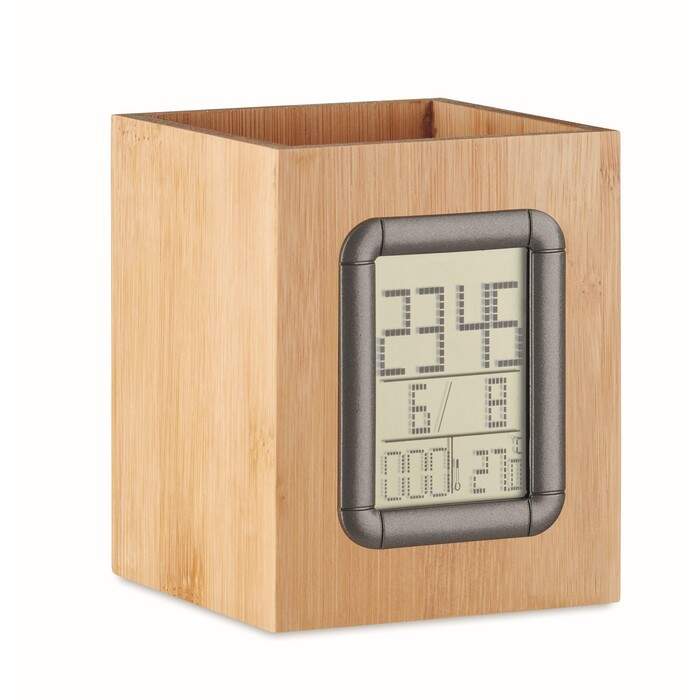 Bamboe pennenbak met LCD klok bedrukken