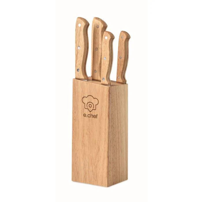 5-Delige messenset in blok hout onbedrukt 212