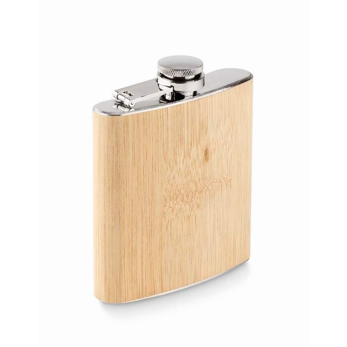 Platte bamboe heupfles 175ml HIPHIP bedrukken
