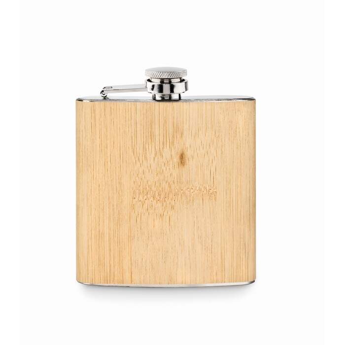 Platte bamboe heupfles 175ml HIPHIP beige Graveren 9409