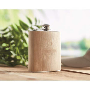 Platte bamboe heupfles 175ml HIPHIP beige onbedrukt 9410