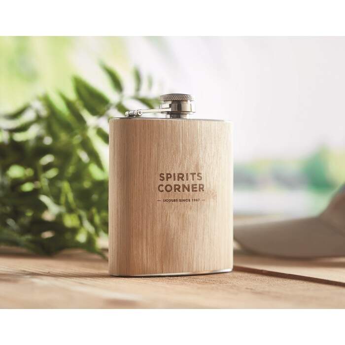 Platte bamboe heupfles 175ml HIPHIP beige 2 kleuren tp 9406