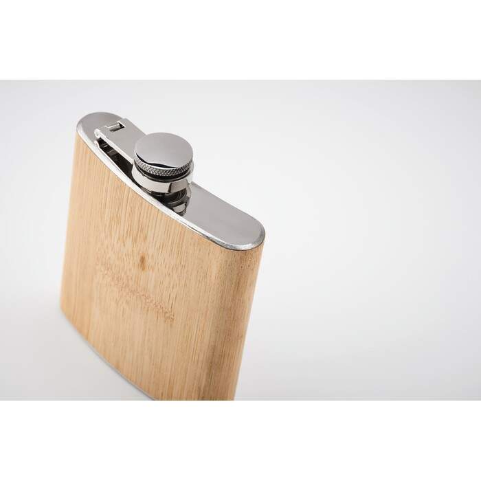 Platte bamboe heupfles 175ml HIPHIP beige 3 kleuren tp 9407