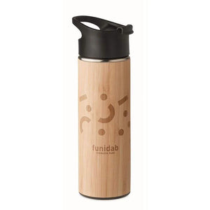 Dubbelwandige drinkfles 450ml NANDA hout onbedrukt 3318