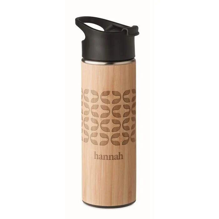 Dubbelwandige drinkfles 450ml NANDA hout Graveren 3317