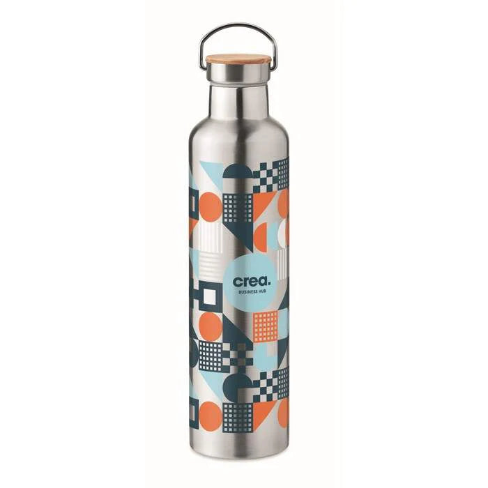 Dubbelwandige RVS drinkfles 1L HELSINKI LARGE zilver onbedrukt 3420