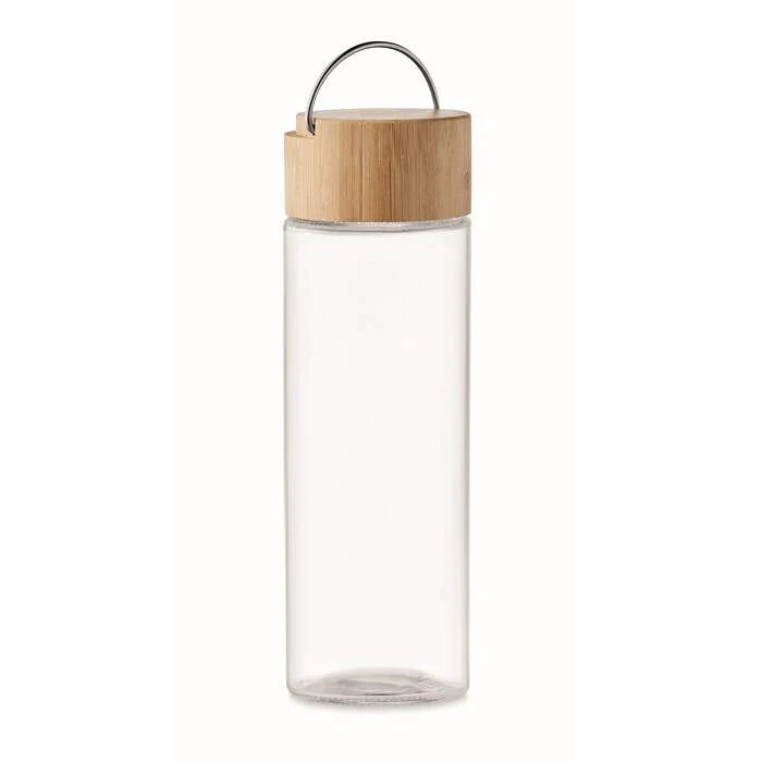Glazen fles 500ml bamboe dop AMELAND bedrukken