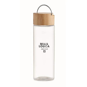 Glazen fles 500ml bamboe dop AMELAND transparant Graveren 4492