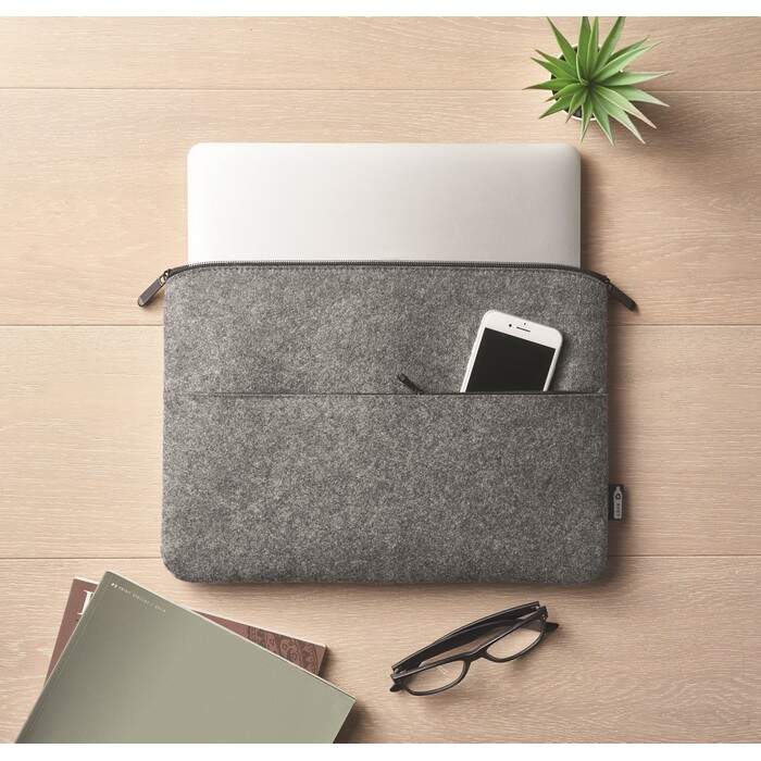 RPET vilten laptoptas TOPLO donkergrijs onbedrukt 10268
