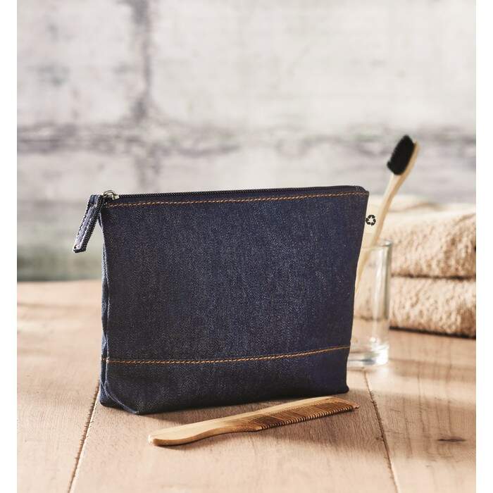 Gerecycled denim toilettasje STYLE POUCH blauw onbedrukt 4293