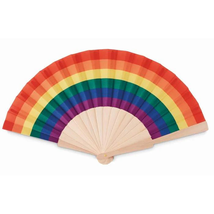 Houten regenboog handwaaier BOWFAN bedrukken
