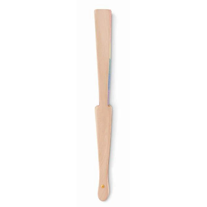 Houten regenboog handwaaier BOWFAN meerkleurig Graveren 5301