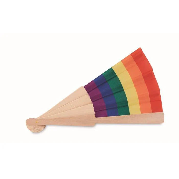 Houten regenboog handwaaier BOWFAN 5298