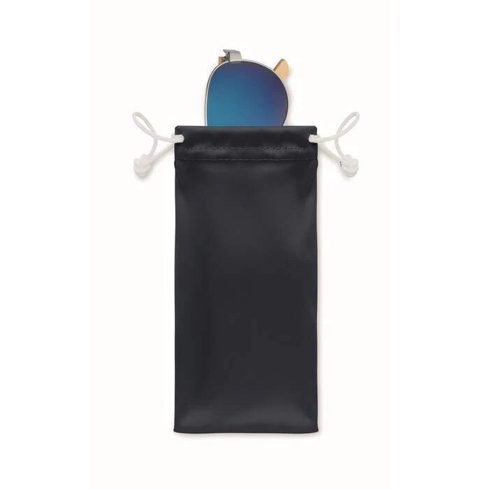 Bamboe zonnebril met hoesje HONIARA blauw Graveren 1298