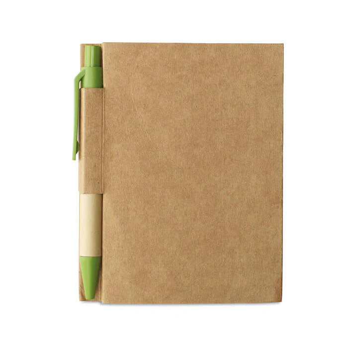 Notitieblok en gerecyclede pen bedrukken