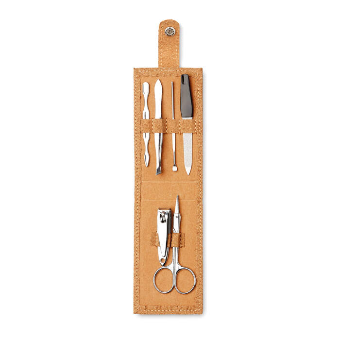 Manicure set in kurk etui beige Graveren 7675