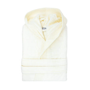 Velours badjas met kapuchon taupe Borduren 12890