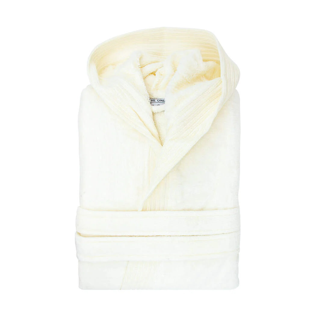 Velours badjas met kapuchon taupe Borduren 12890