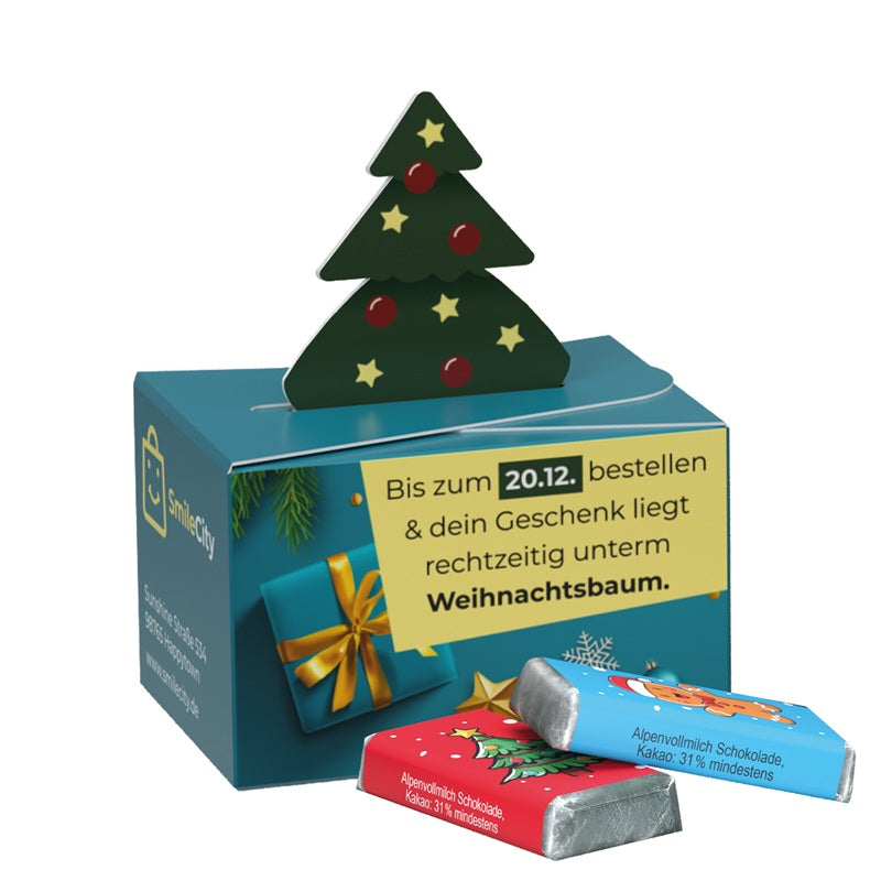 Geschenkdoosje met kerstboompje en mini chocoladereepjes
